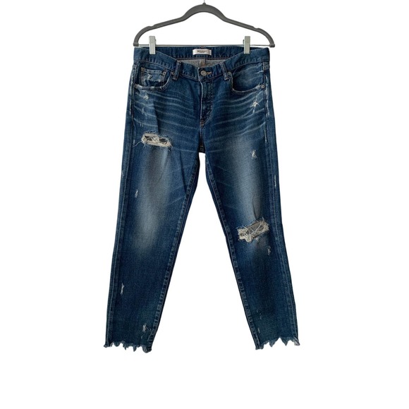 Moussy Denim - Moussy Womens Straight Leg Jeans Blue Distressed Medium Wash Mid Rise Japan 29